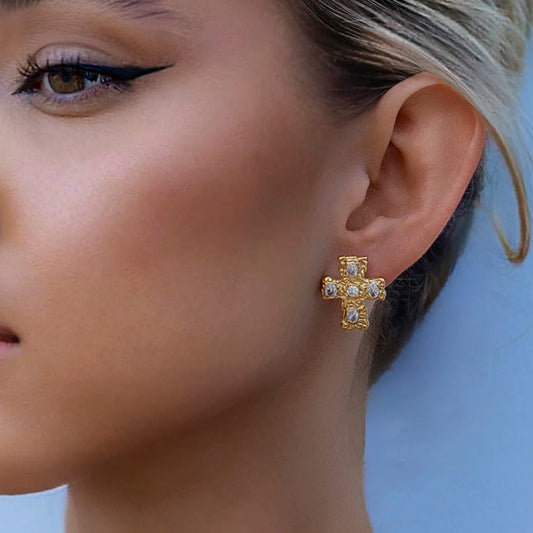 Inlet Stone Cross Earrings