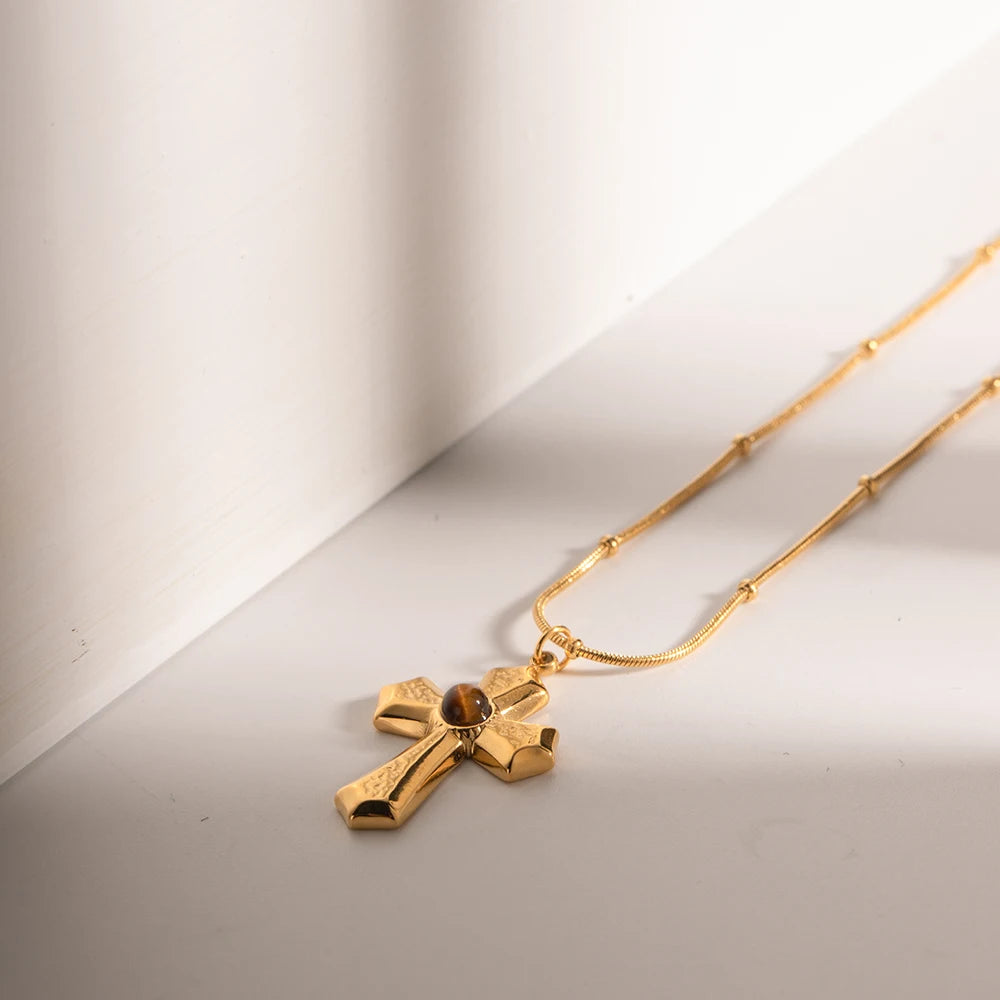 Tiger's Eye Cross Necklace