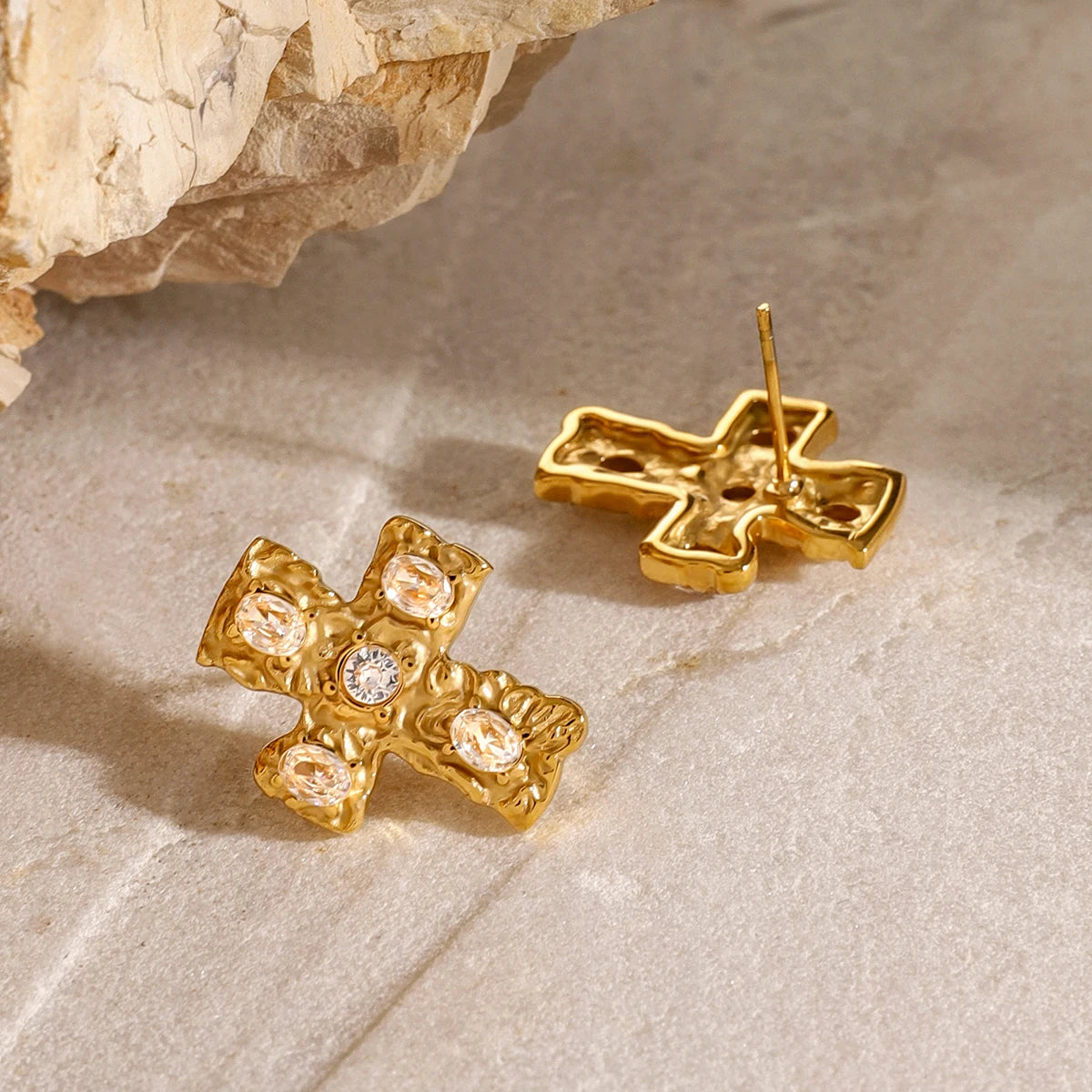 Inlet Stone Cross Earrings