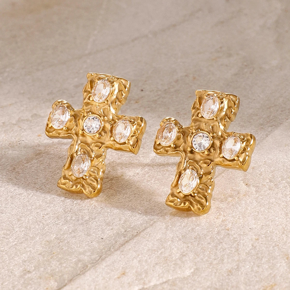 Inlet Stone Cross Earrings