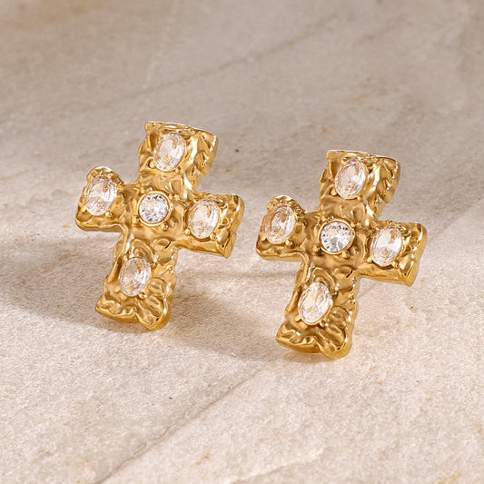 Inlet Stone Cross Earrings