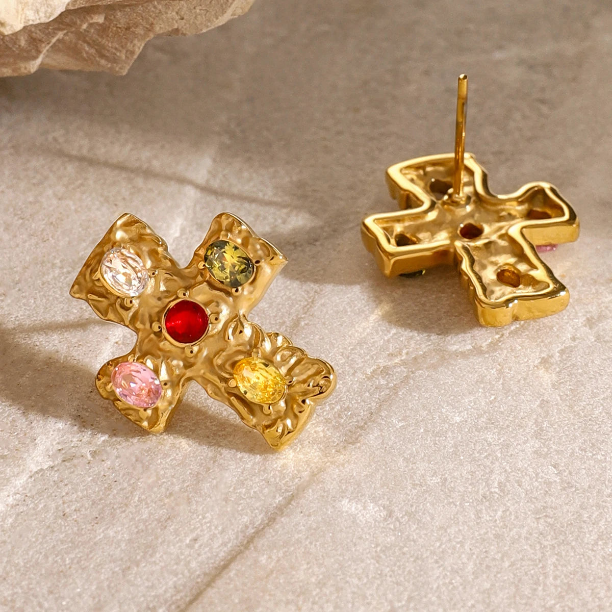 Inlet Stone Cross Earrings