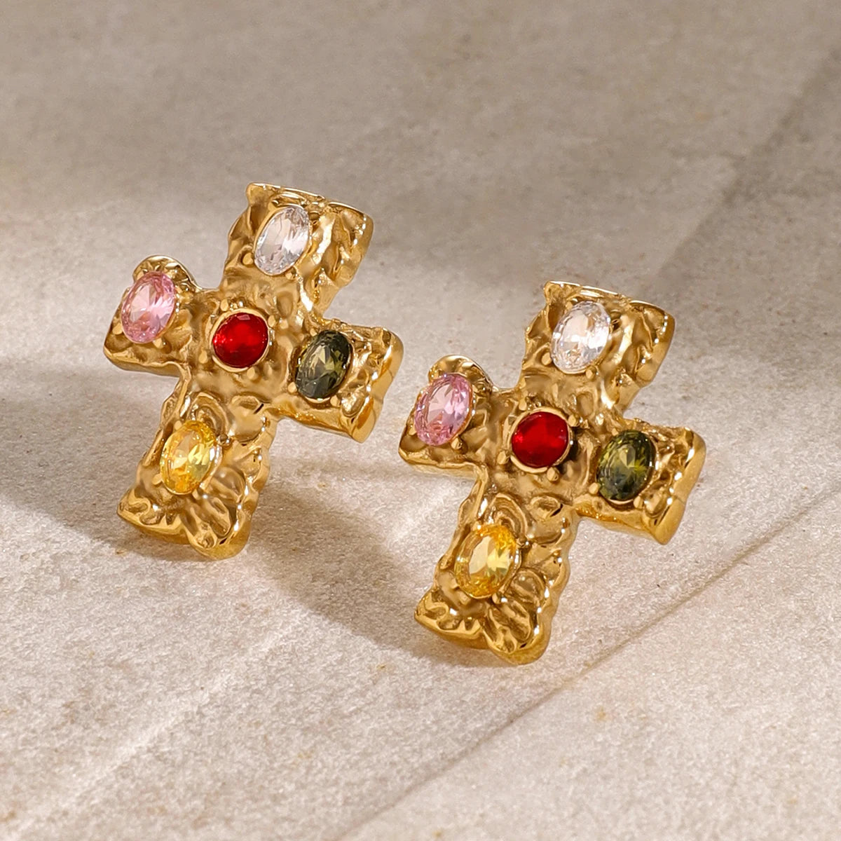 Inlet Stone Cross Earrings