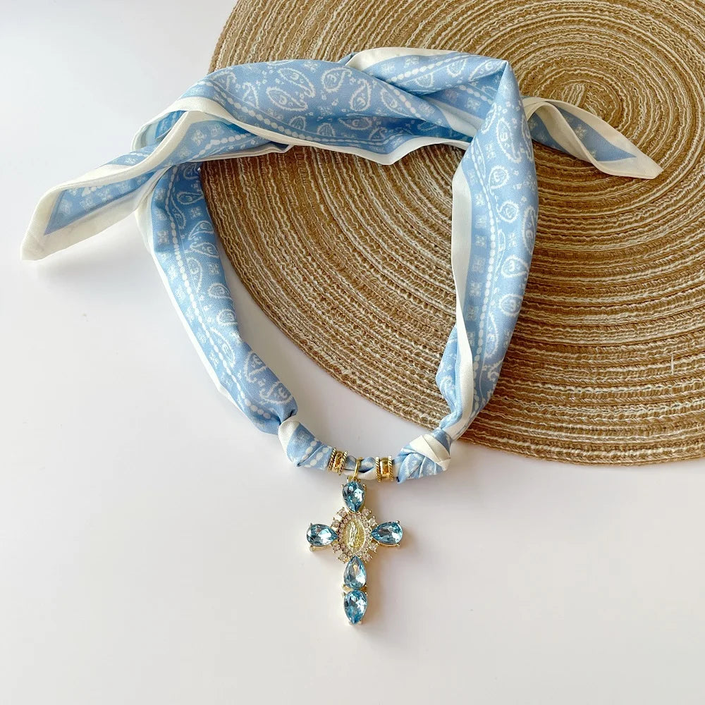 Multi Charm Satin Scarf Necklace