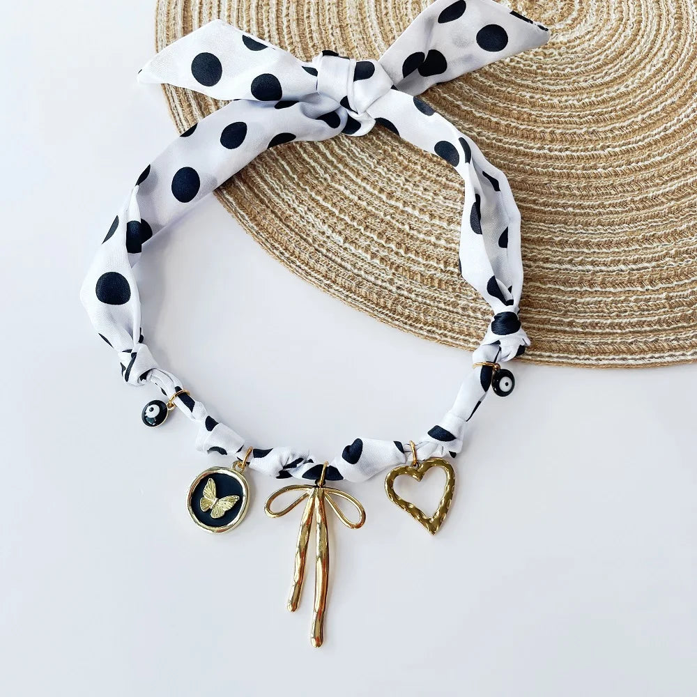 Multi Charm Satin Scarf Necklace