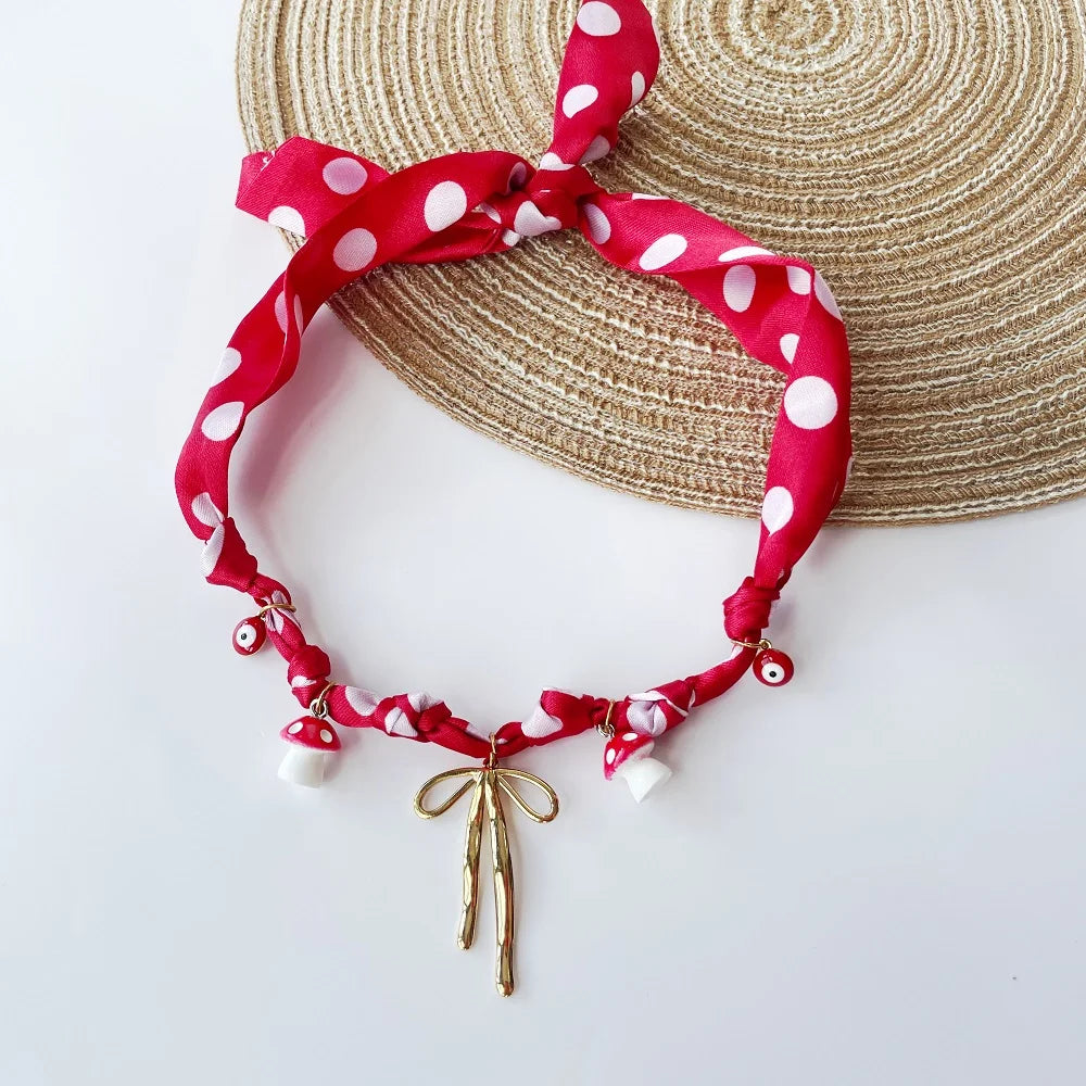 Multi Charm Satin Scarf Necklace