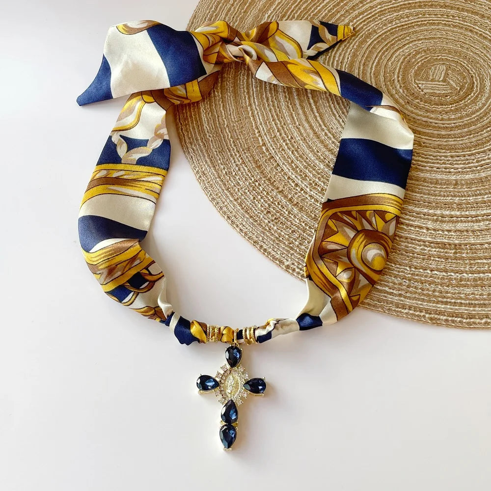 Multi Charm Satin Scarf Necklace